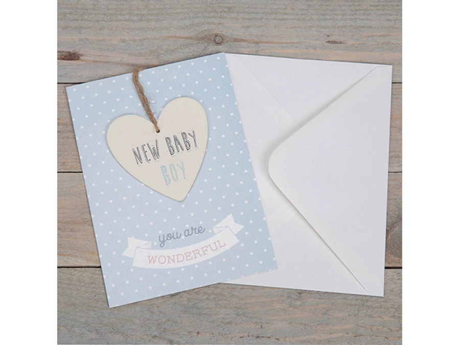 Kaart met houten hanger - NEW BABY BOY