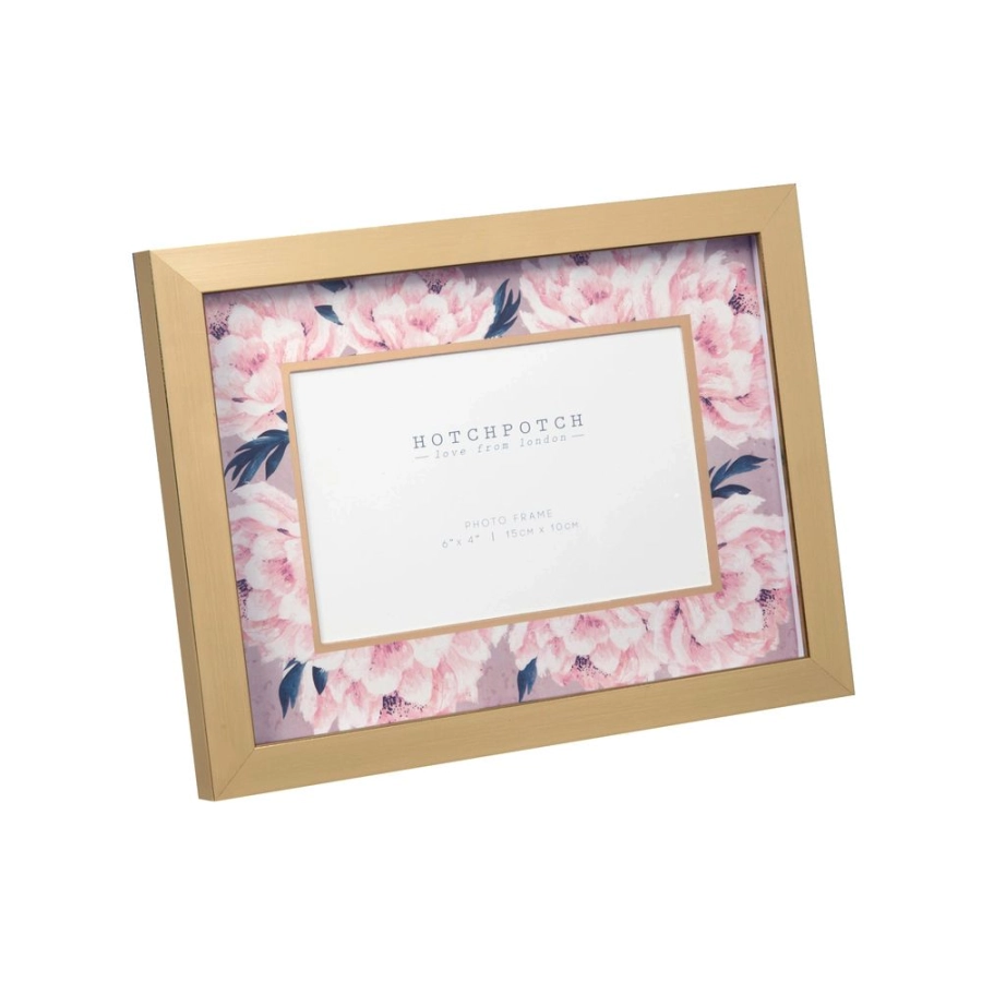 Fotolijst 10 x 15 cm, goudkleurig met roze bloemen