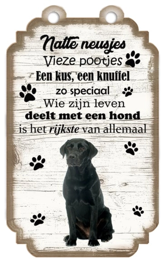 Spreukenbordje Labrador zwart