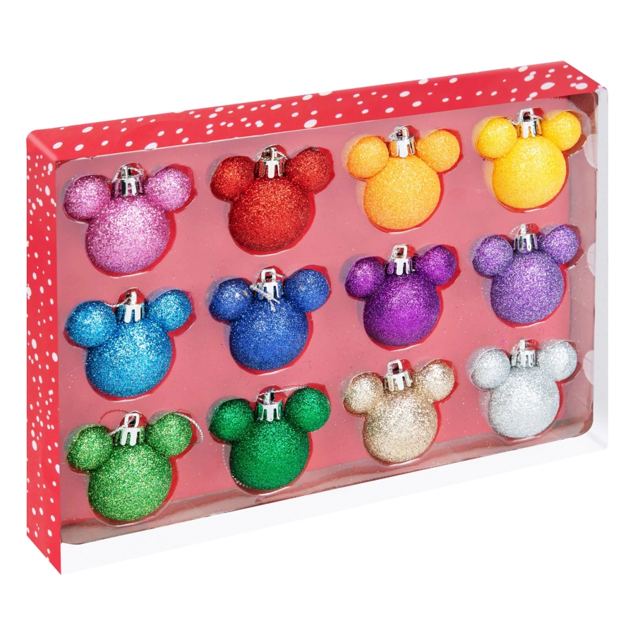 Disney Glitter Rainbow Mickey & Minnie kerstornamenten – set van 12