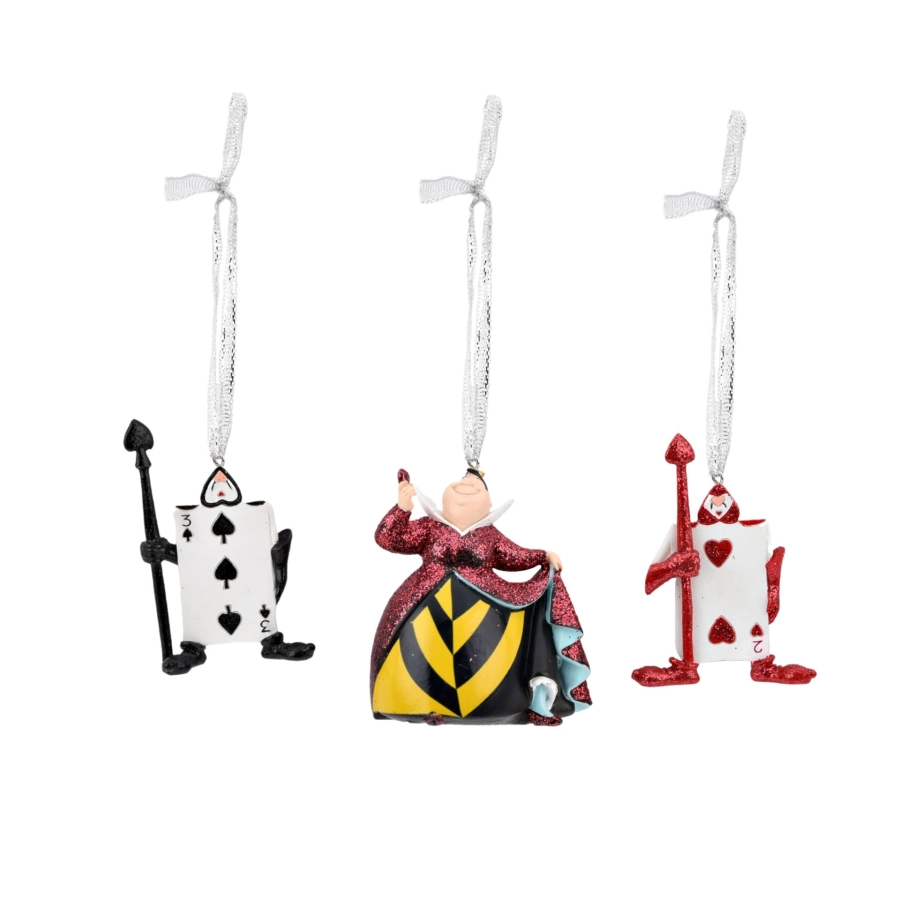 Alice in Wonderland kerstornamenten set – rode Koningin & kaartwacht