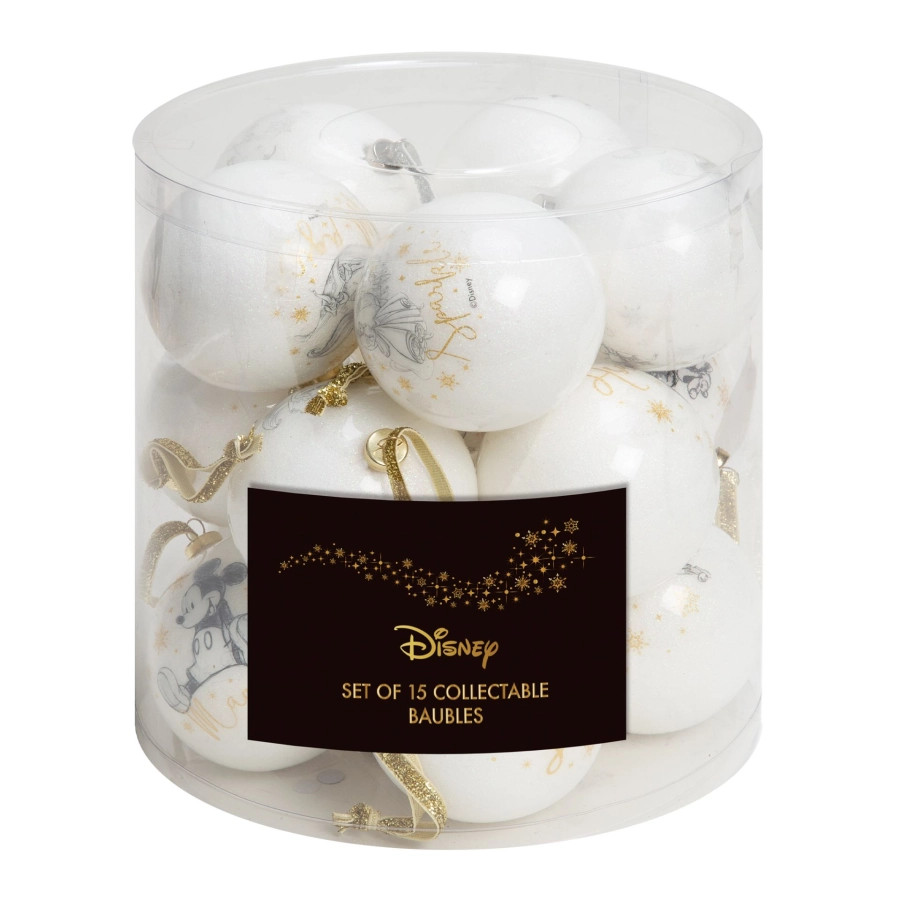 Set van 15 Disney kerstballen met glitterafwerking – acryl