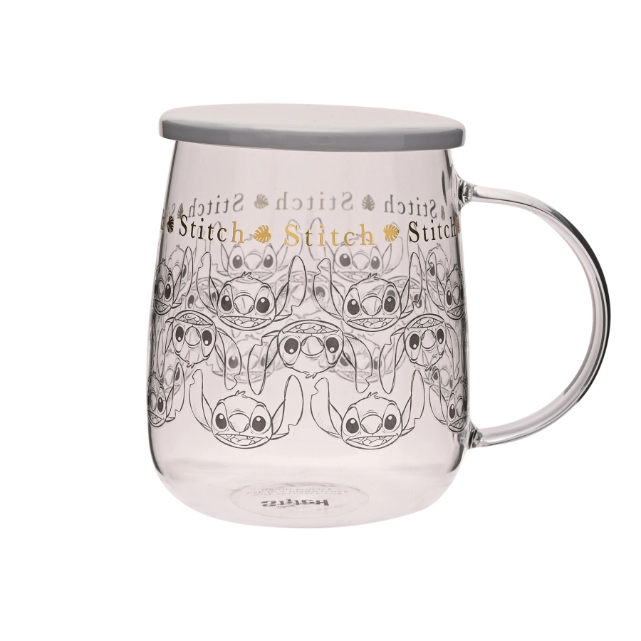 Stitch glazen mok met deksel 540 ml