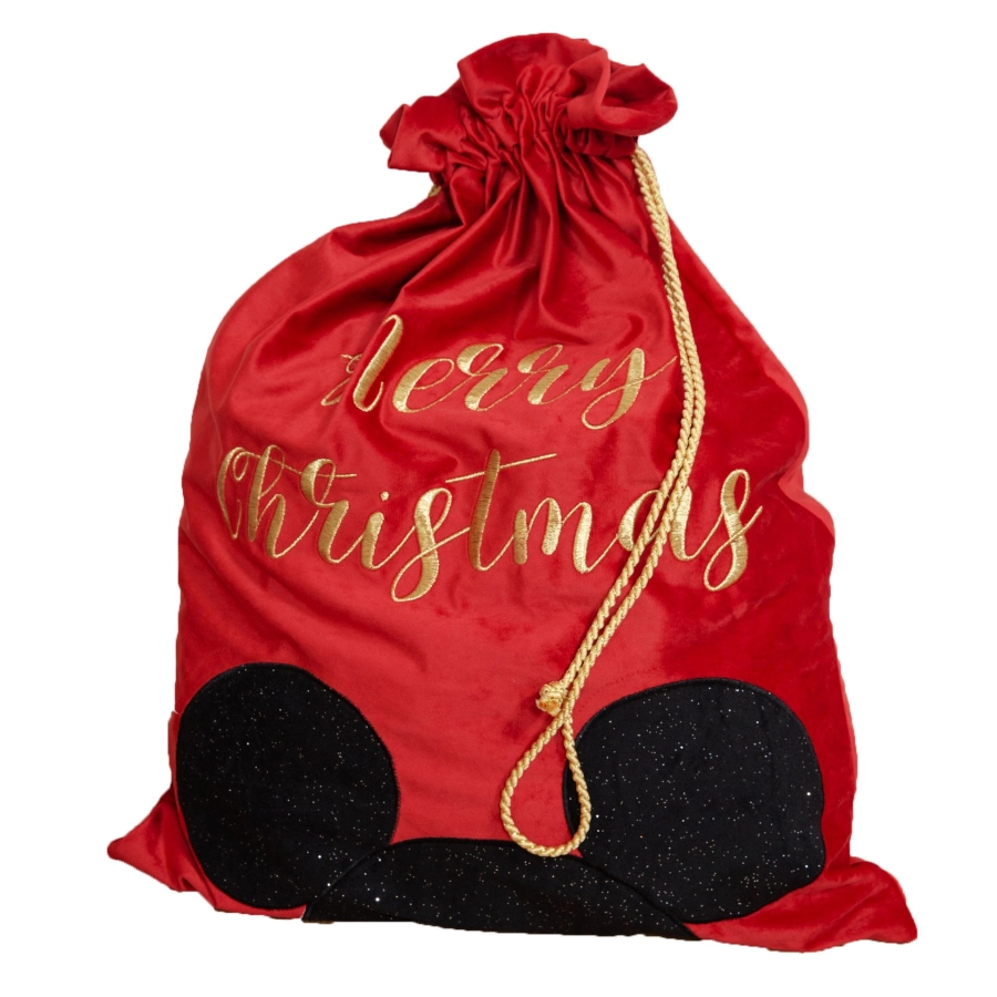 Mickey Mouse Luxe Kerstcadeauzak – Rood Fluweel Gift Sack